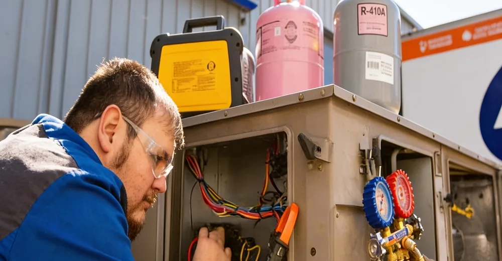 Batts technician servicing an air conditioning unit